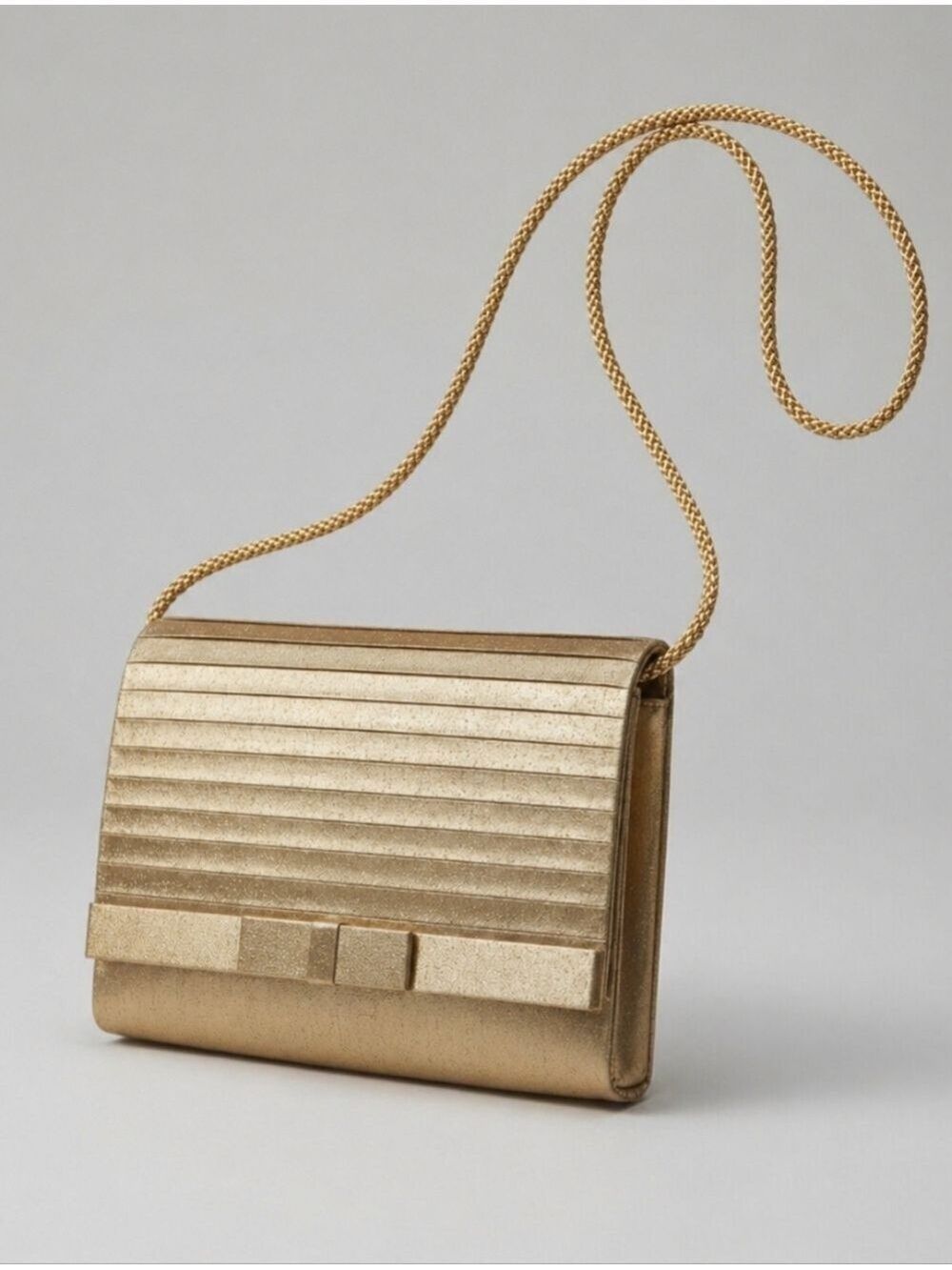 Le Regale Vintage Gold Metallic Pleated Evening Clutch Crossbody Bag